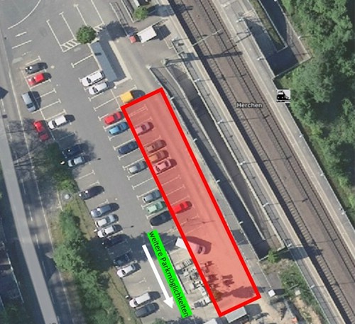 Sperrung des Parkplatzes in Herchen-Bahnhof